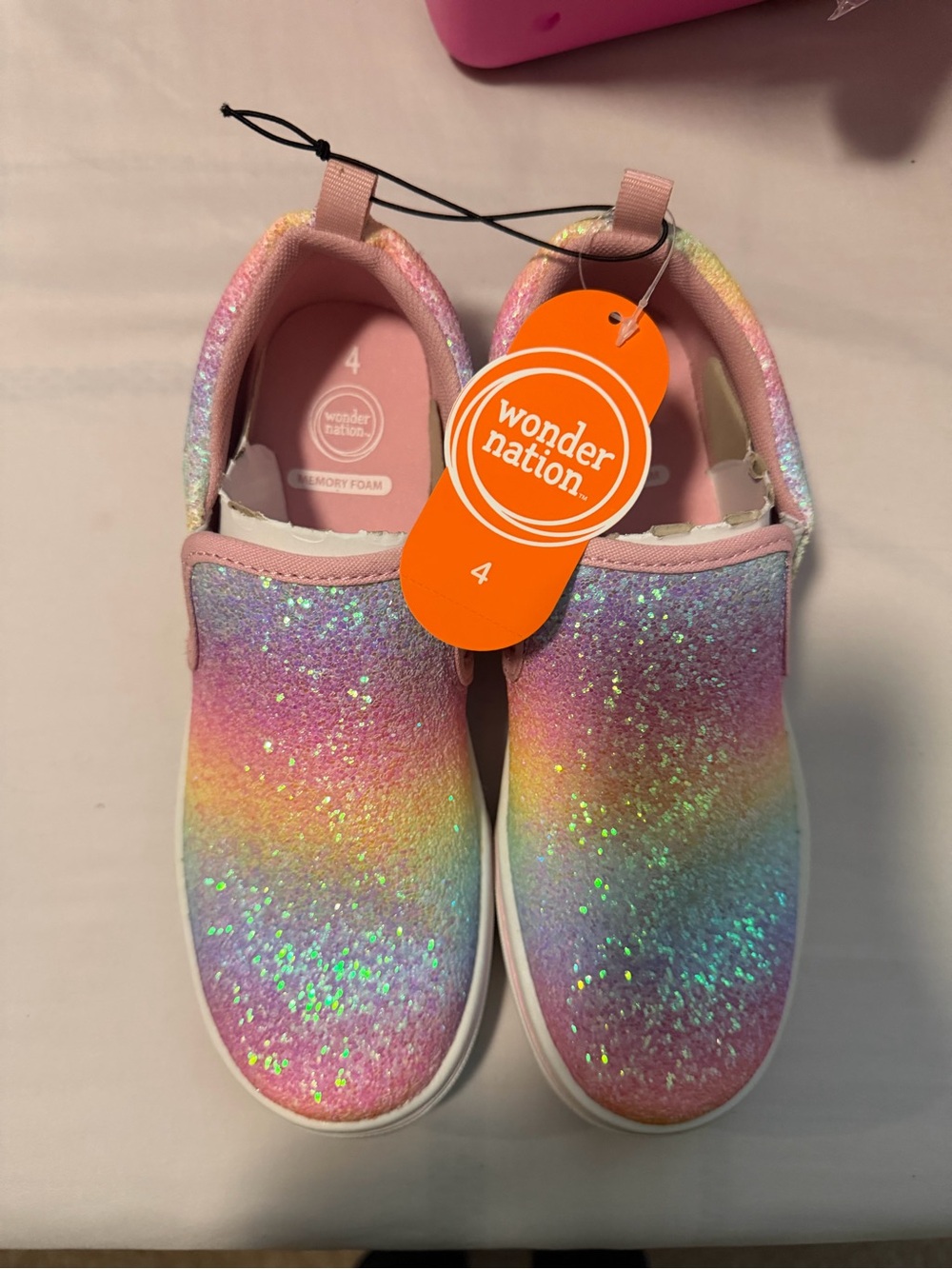 wonder nation Girls' Glitter Rainbow Slip-On Sneakers - Pink, Multi